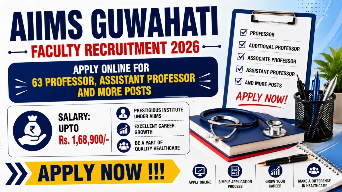 AIIMS Guwahati Faculty Recruitment 2026 - Apply Online for 63 Professor, Assistant Professor and More Posts AIIMS Guwahati Faculty Recruitment 2026 - Apply Online for 63 Professor, Assistant Professor and More Posts