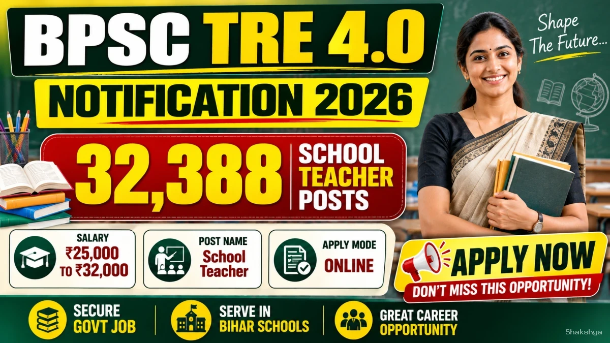 BPSC TRE 4.0 Notification 2026 - 32,388 School Teacher Posts, Apply Online from 1 September BPSC TRE 4.0 Notification 2026 - 32,388 School Teacher Posts, Apply Online from 1 September