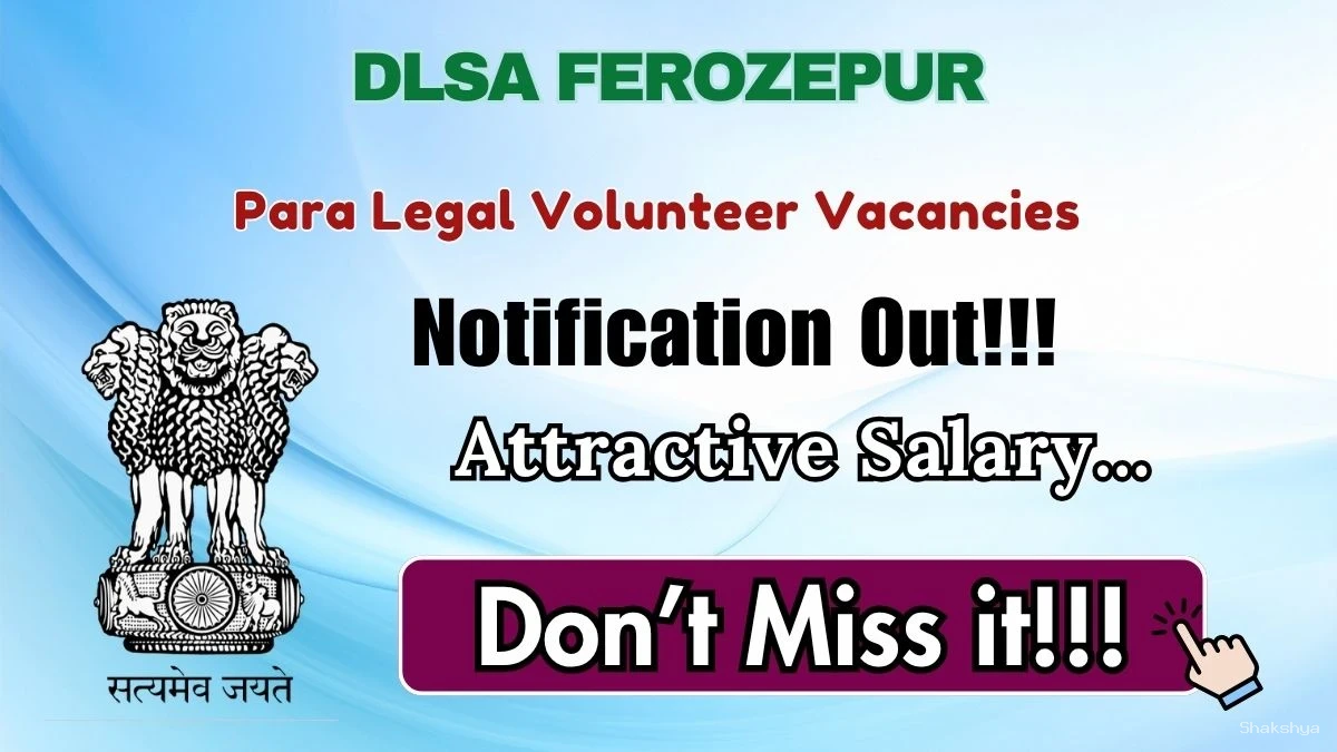 DLSA Ferozepur Para Legal Volunteer Recruitment 2026 - Apply Offline DLSA Ferozepur Para Legal Volunteer Recruitment 2026 - Apply Offline