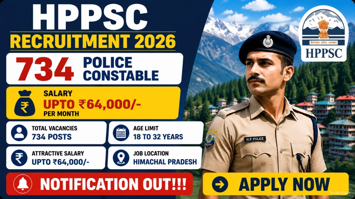 HPPSC HP Police Constable (Male & Female) Recruitment 2026 Last date Extended - 734 Vacancies HPPSC HP Police Constable (Male & Female) Recruitment 2026 Last date Extended - 734 Vacancies