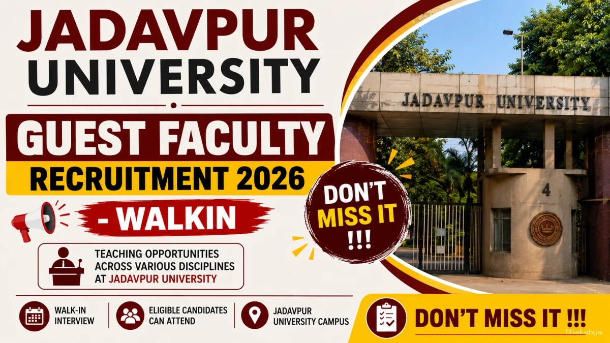 Jadavpur University Guest Faculty Recruitment 2026 - Walkin Jadavpur University Guest Faculty Recruitment 2026 - Walkin