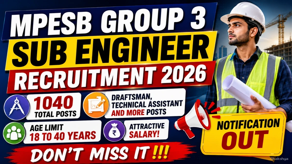 MPESB Group 3 Sub Engineer Recruitment 2026 Notification Out - Apply Online for 1040 Draftsman, Technical Assistant and More Posts MPESB Group 3 Sub Engineer Recruitment 2026 Notification Out - Apply Online for 1040 Draftsman, Technical Assistant and More Posts