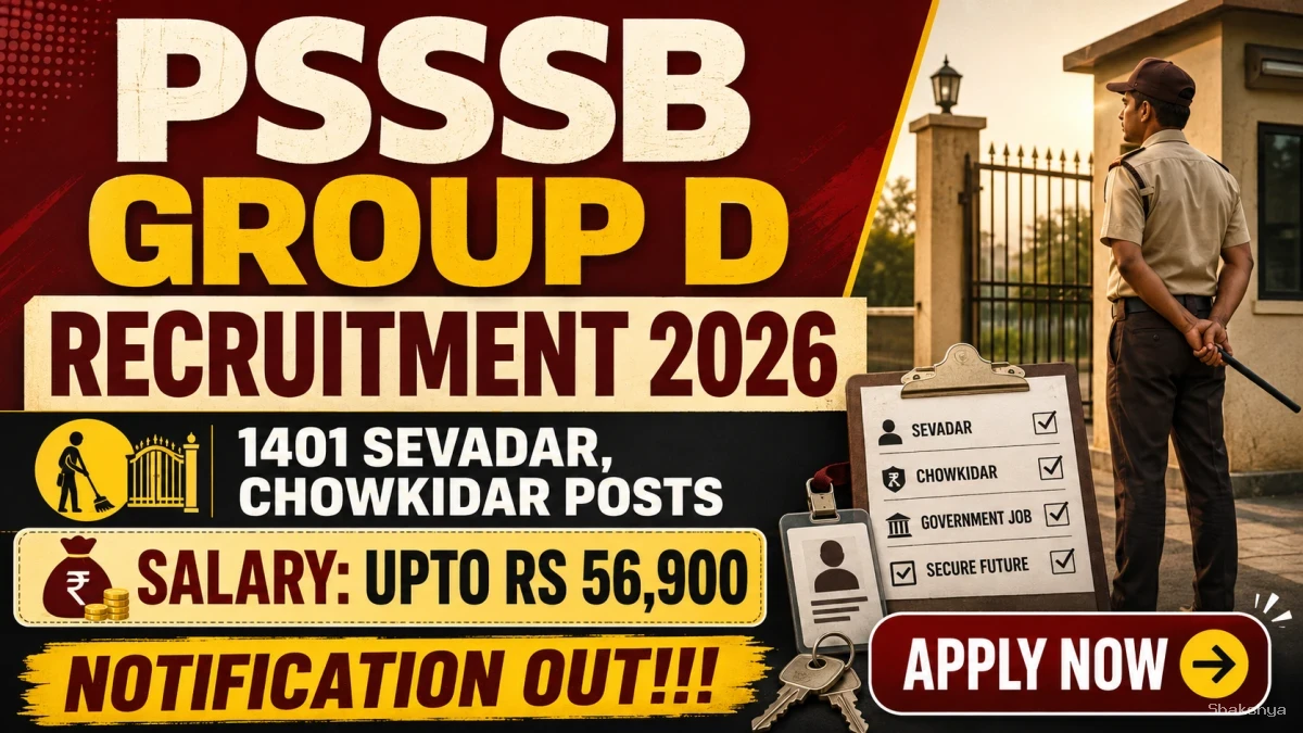 PSSSB Group D Recruitment 2026 - Apply Online for 1401 Sevadar, Chowkidar Posts PSSSB Group D Recruitment 2026 - Apply Online for 1401 Sevadar, Chowkidar Posts