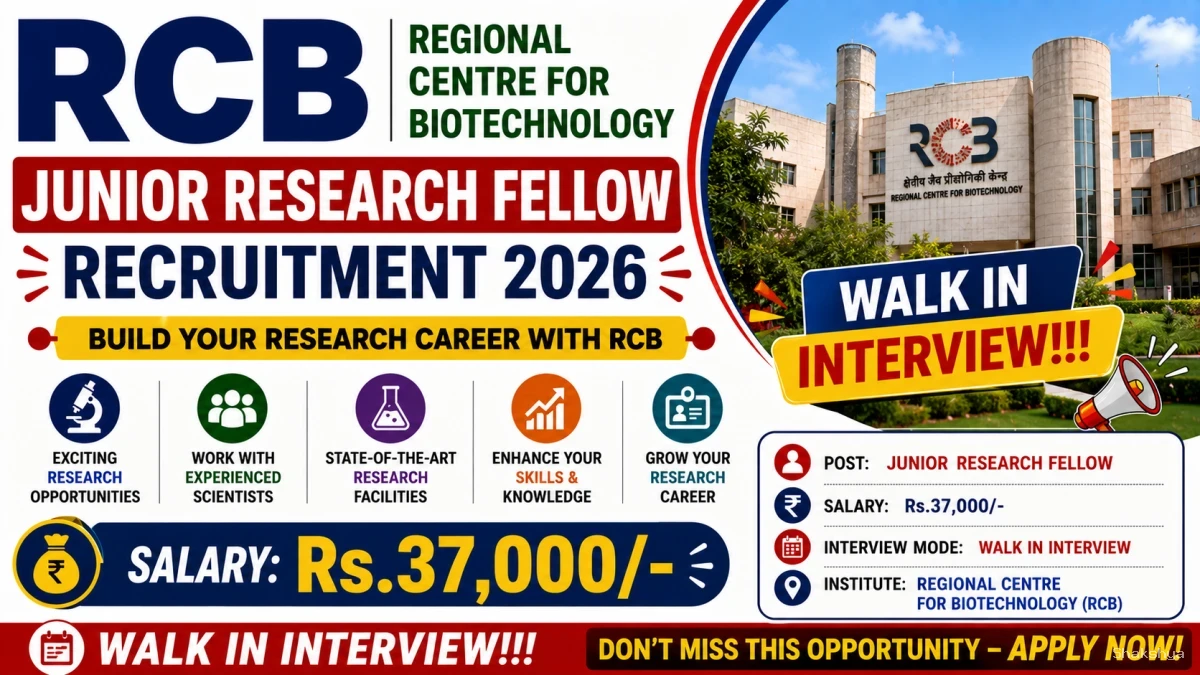 RCB Junior Research Fellow Recruitment 2026 - Walkin RCB Junior Research Fellow Recruitment 2026 - Walkin
