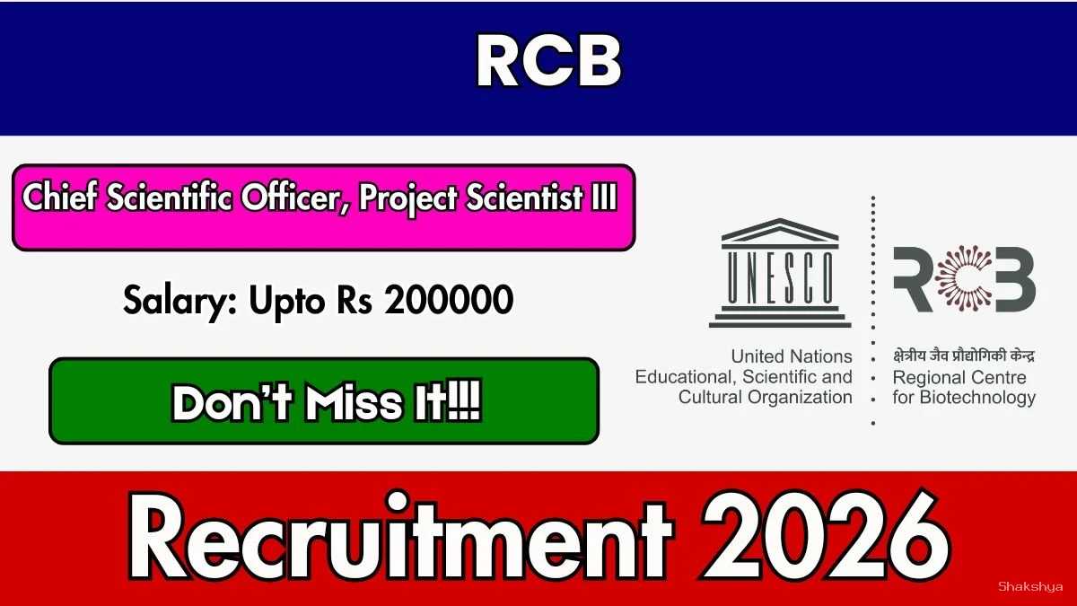 RCB Recruitment 2026 - Apply Online for Chief Scientific Officer, Project Scientist Posts RCB Recruitment 2026 - Apply Online for Chief Scientific Officer, Project Scientist Posts