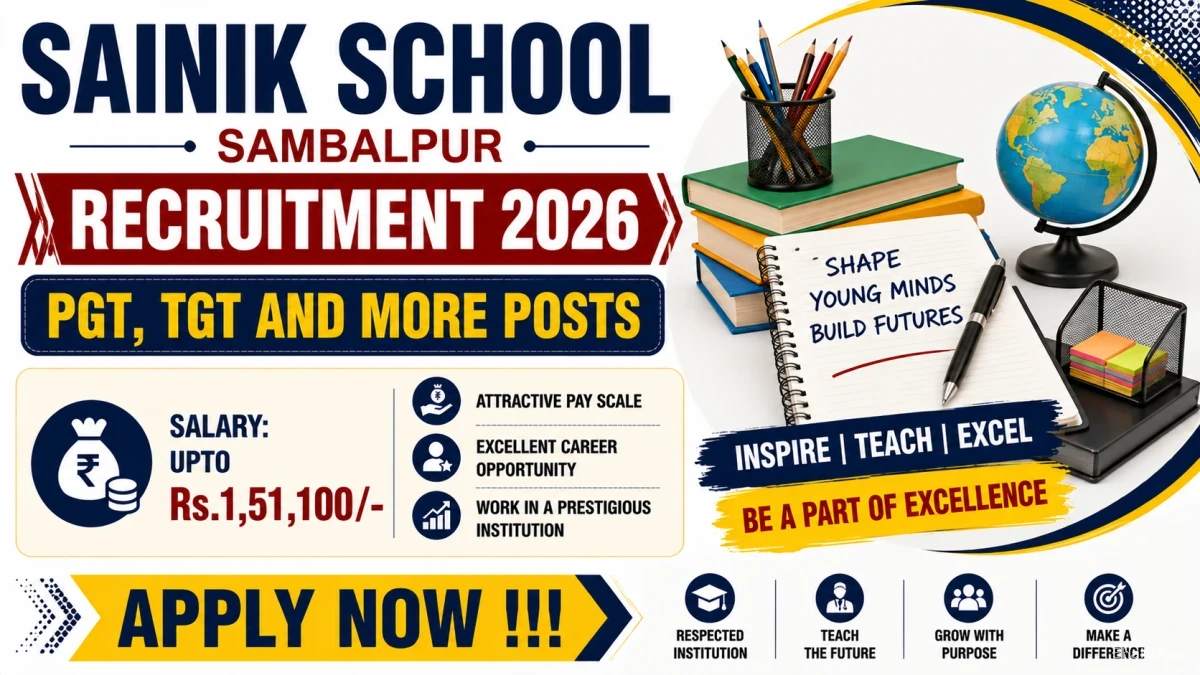 Sainik School Sambalpur Recruitment 2026 - Apply Offline for 14 PGT, TGT and More Posts Sainik School Sambalpur Recruitment 2026 - Apply Offline for 14 PGT, TGT and More Posts