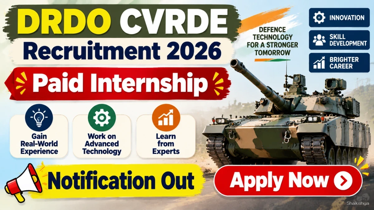 DRDO CVRDE Paid Internship Recruitment 2026 - Apply Offline for 35 Posts DRDO CVRDE Paid Internship Recruitment 2026 - Apply Offline for 35 Posts