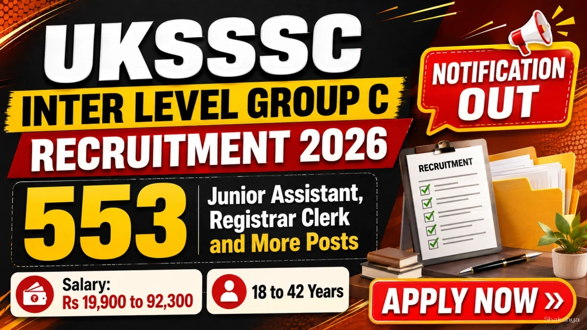 UKSSSC Inter Level Group C Recruitment 2026 Notification Out - Apply Online for 553 Junior Assistant, Registrar Clerk and More Posts UKSSSC Inter Level Group C Recruitment 2026 Notification Out - Apply Online for 553 Junior Assistant, Registrar Clerk and More Posts