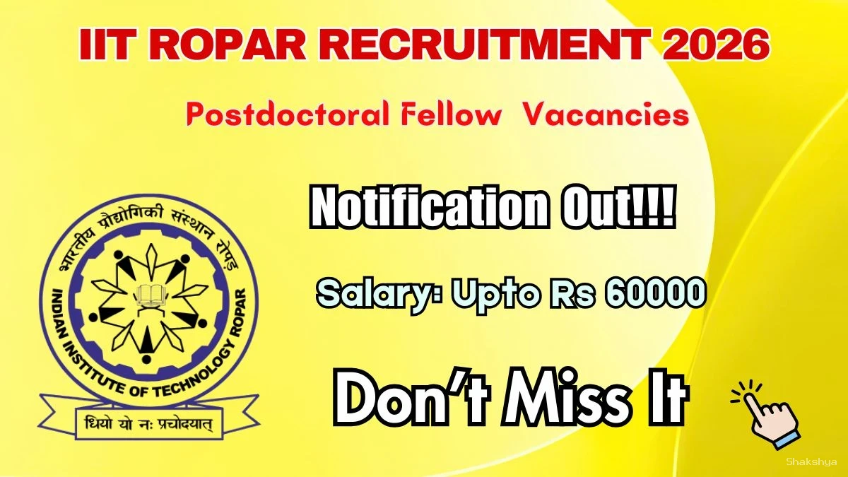 IIT Ropar Postdoctoral Fellow Recruitment 2026 – Apply Online