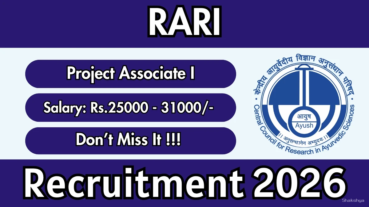 RARI Project Associate I Recruitment 2026 – Apply Online